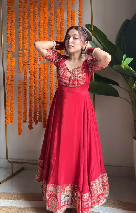Royal Red Embroidered Anarkali Set