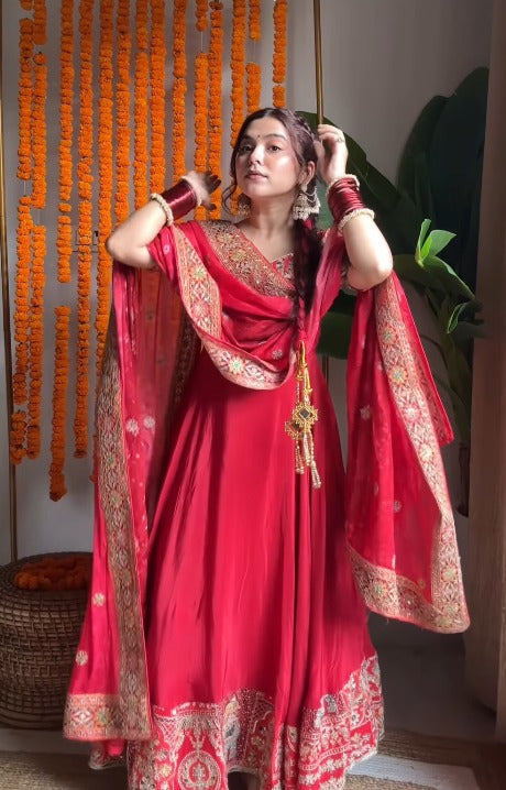 Royal Red Embroidered Anarkali Set