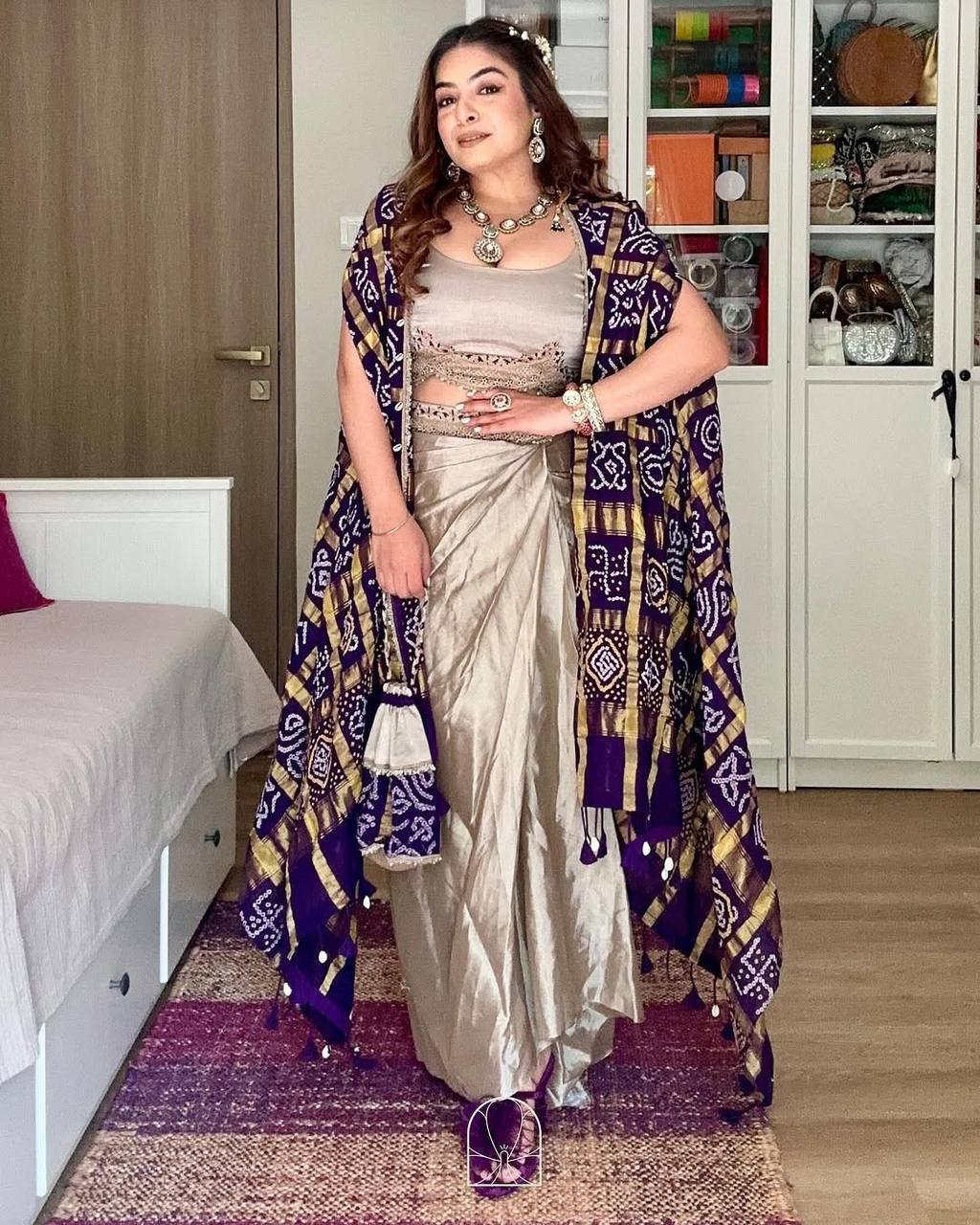 Royal Ikat Cape with Satin Drape Set