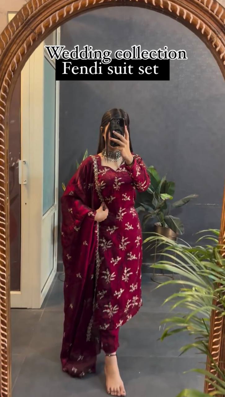 Elegant Maroon Fendi Suit Set for Weddings