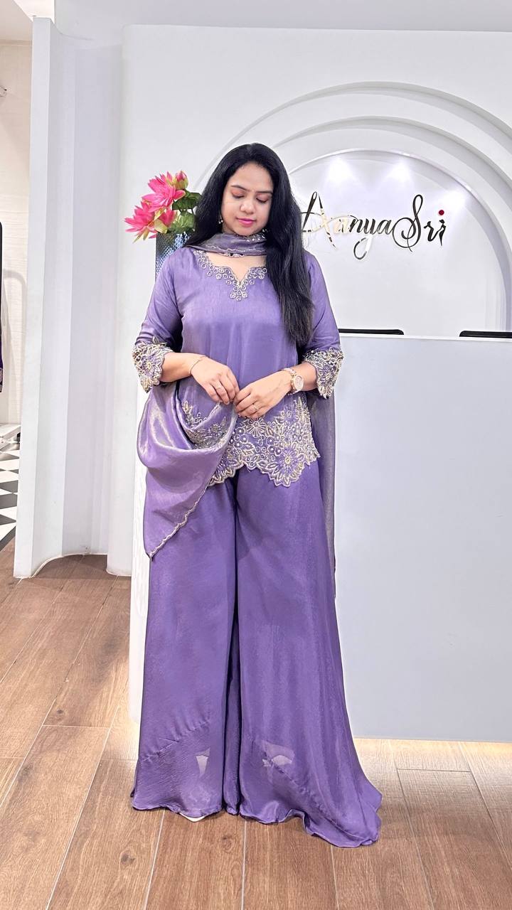 Celestial Charm A Graceful Sarara Suit for Effortless Glamour