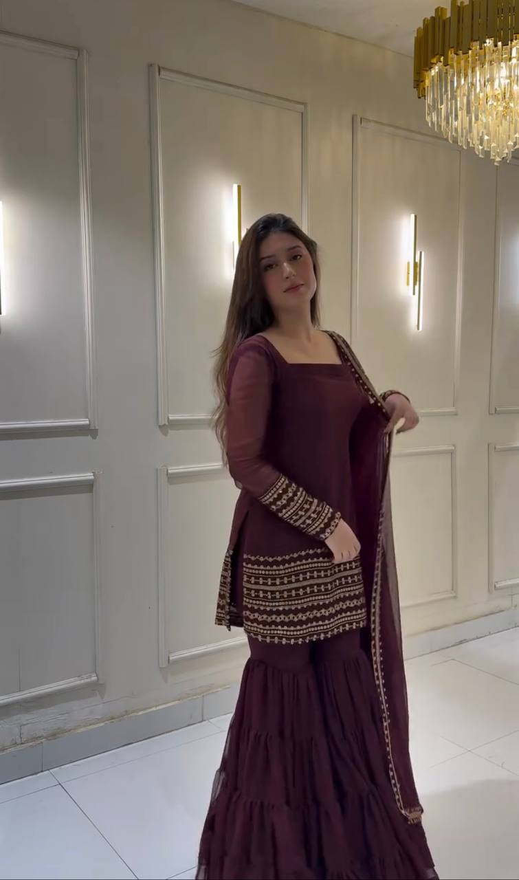 Gulshan-e-Ishq Embroidered Sharara Ensemble in Rose Blush