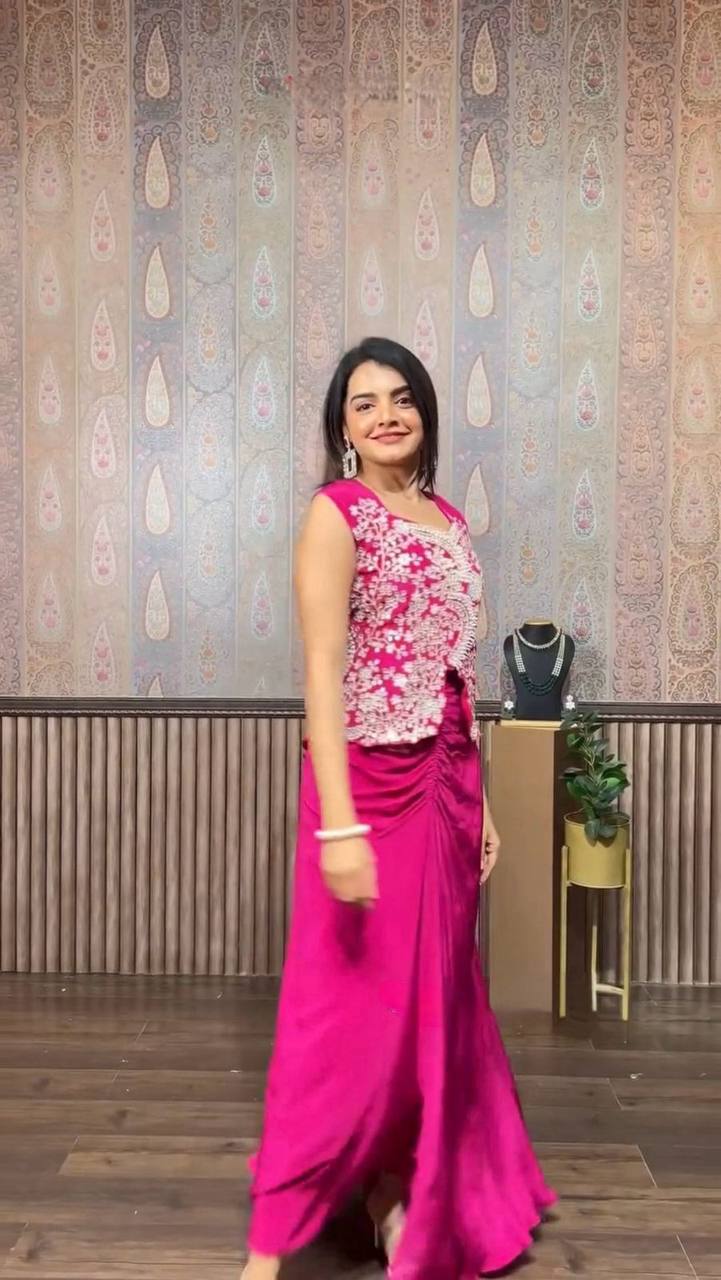 New Three Piece Indo-western Ready To Wear Dhoti With Long Blouse And Koti