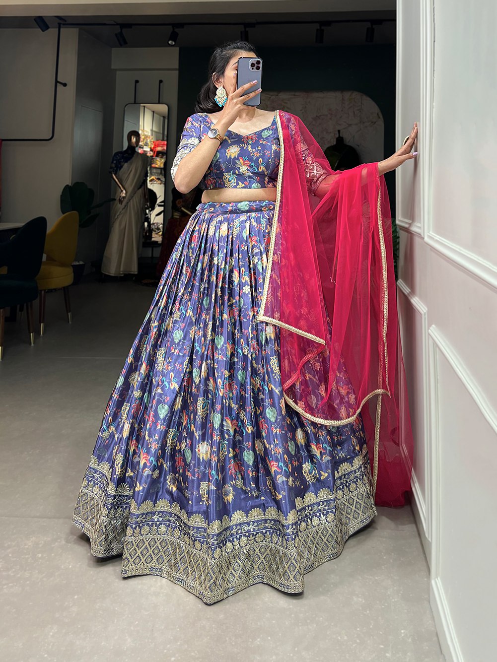 Lisha Digital Print With Embroidery Sequins Work Lehenga Choli