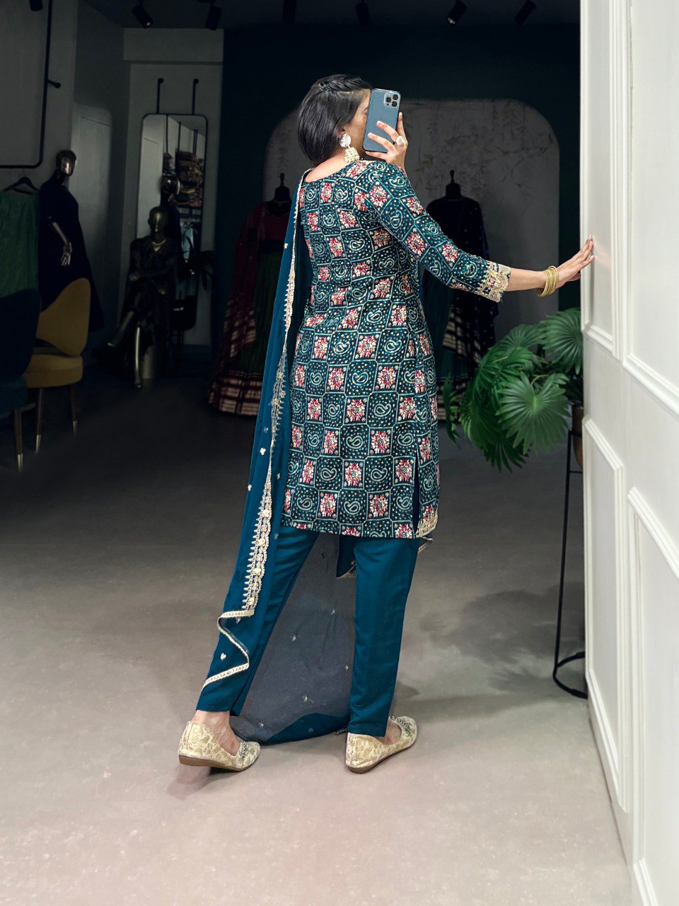 Midnight Mirrorwork Elegance Teal Blue Embroidered Suit Set