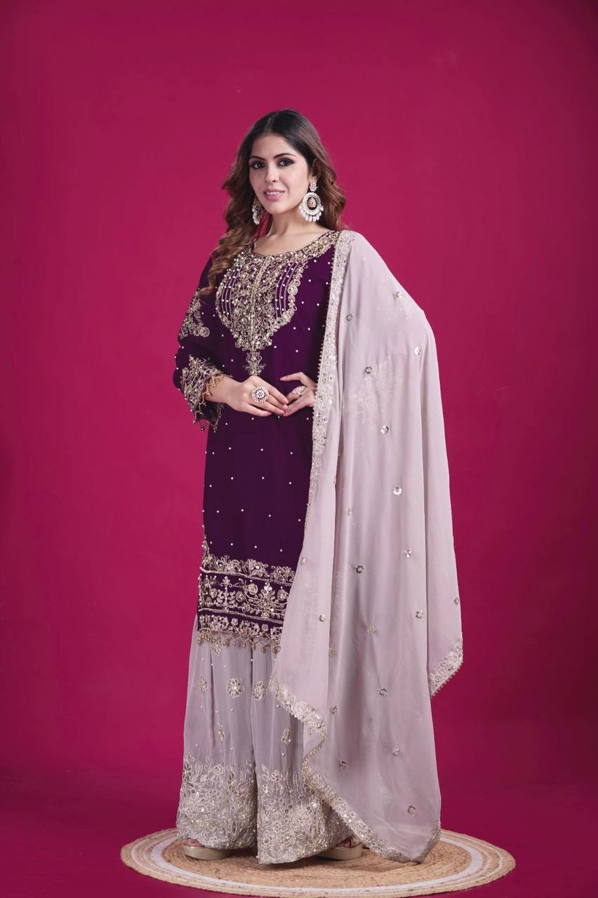 Dori & Dreams Designer Embroidered Georgette Ensemble Plazzo Set