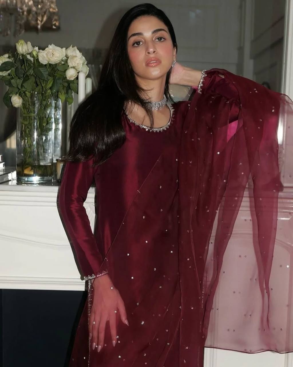 Aleeza Deep Maroon embellished border Suit