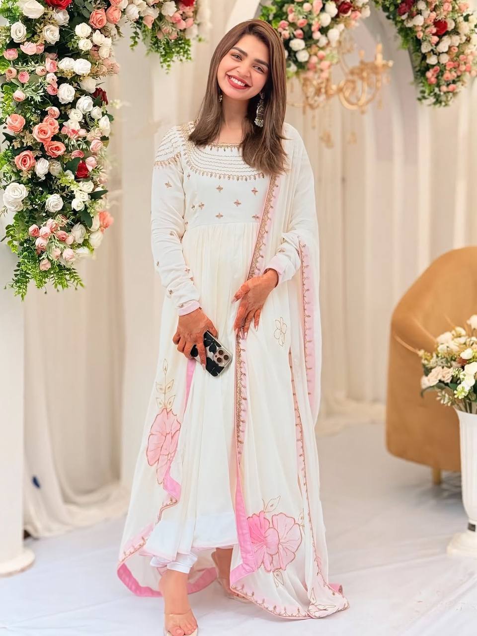 Adaayein Glam Gown Soft White Anarkali Set