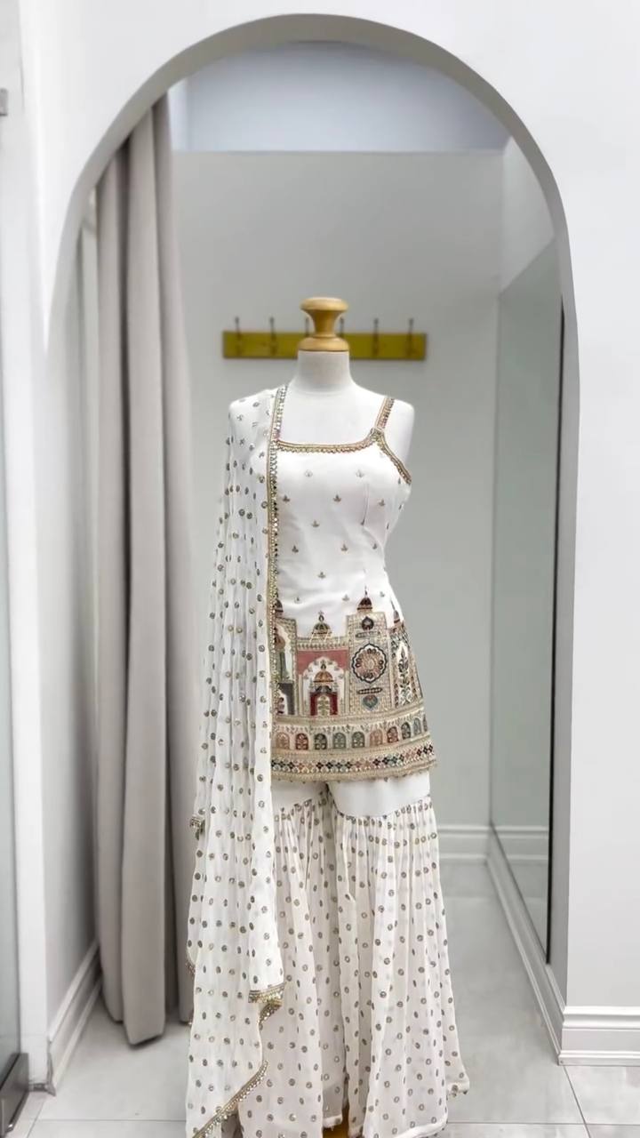 Taj Elegance Embroidered Serenity Ensemble Sharara Set