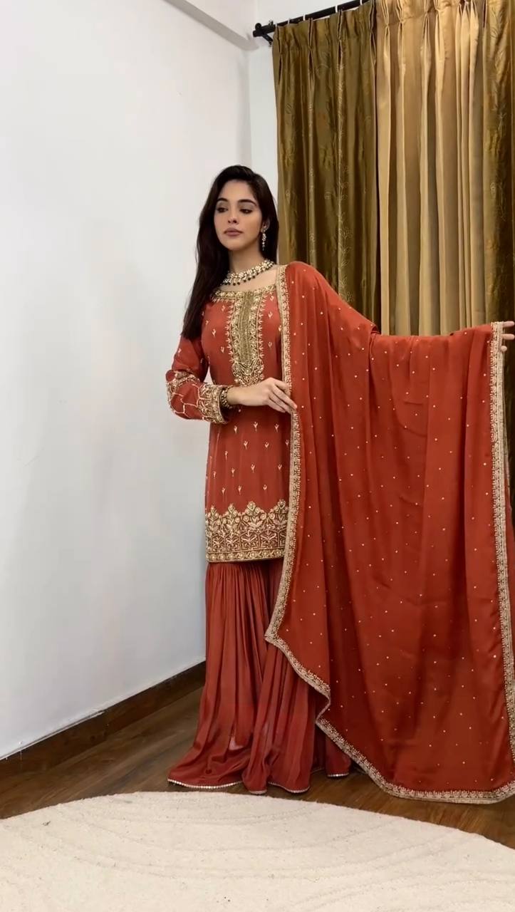 Sunset Glow The Regal Embellished Top Sharara Set