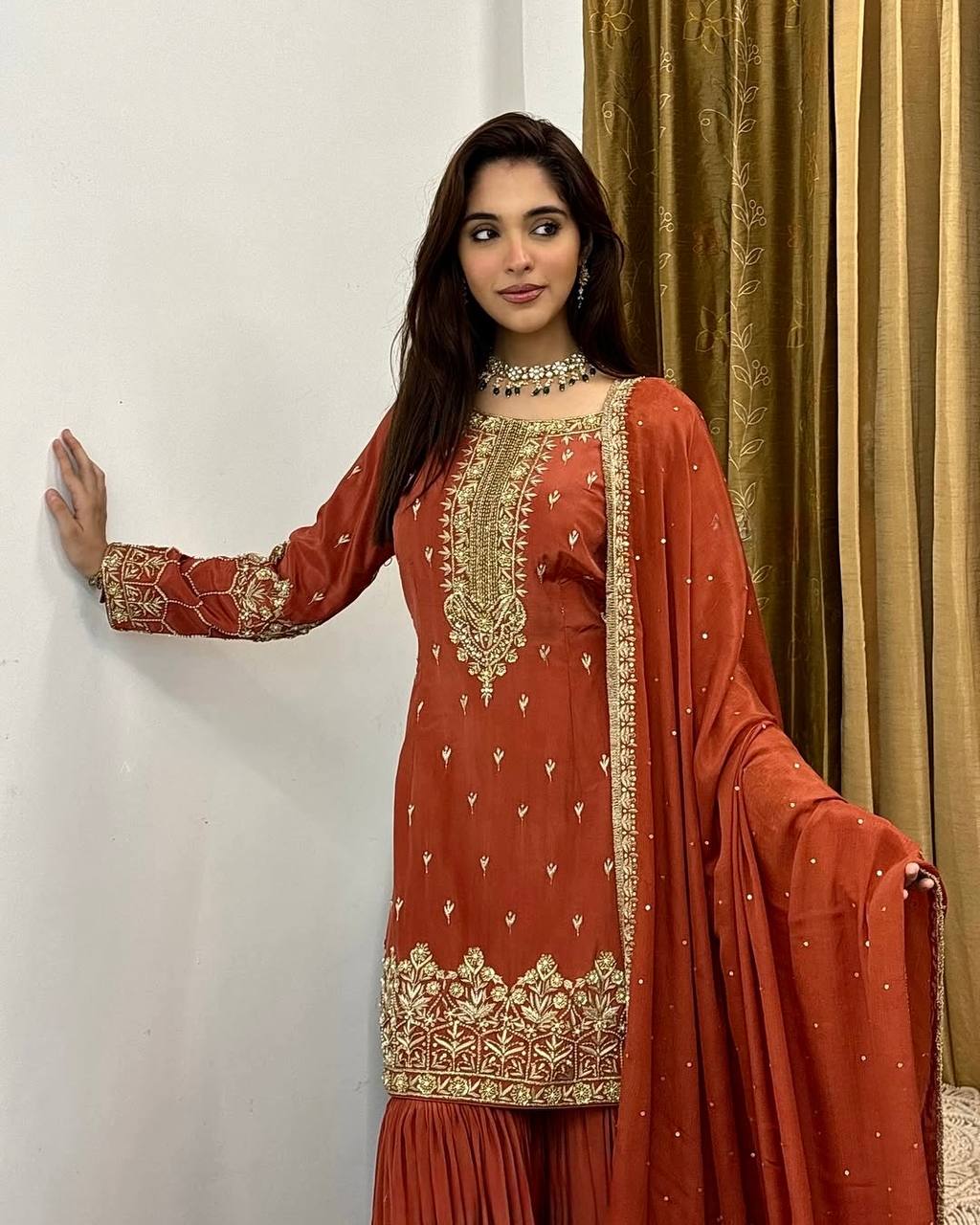 Sunset Glow The Regal Embellished Top Sharara Set
