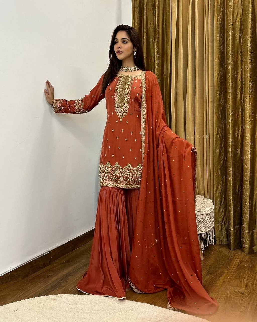 Sunset Glow The Regal Embellished Top Sharara Set