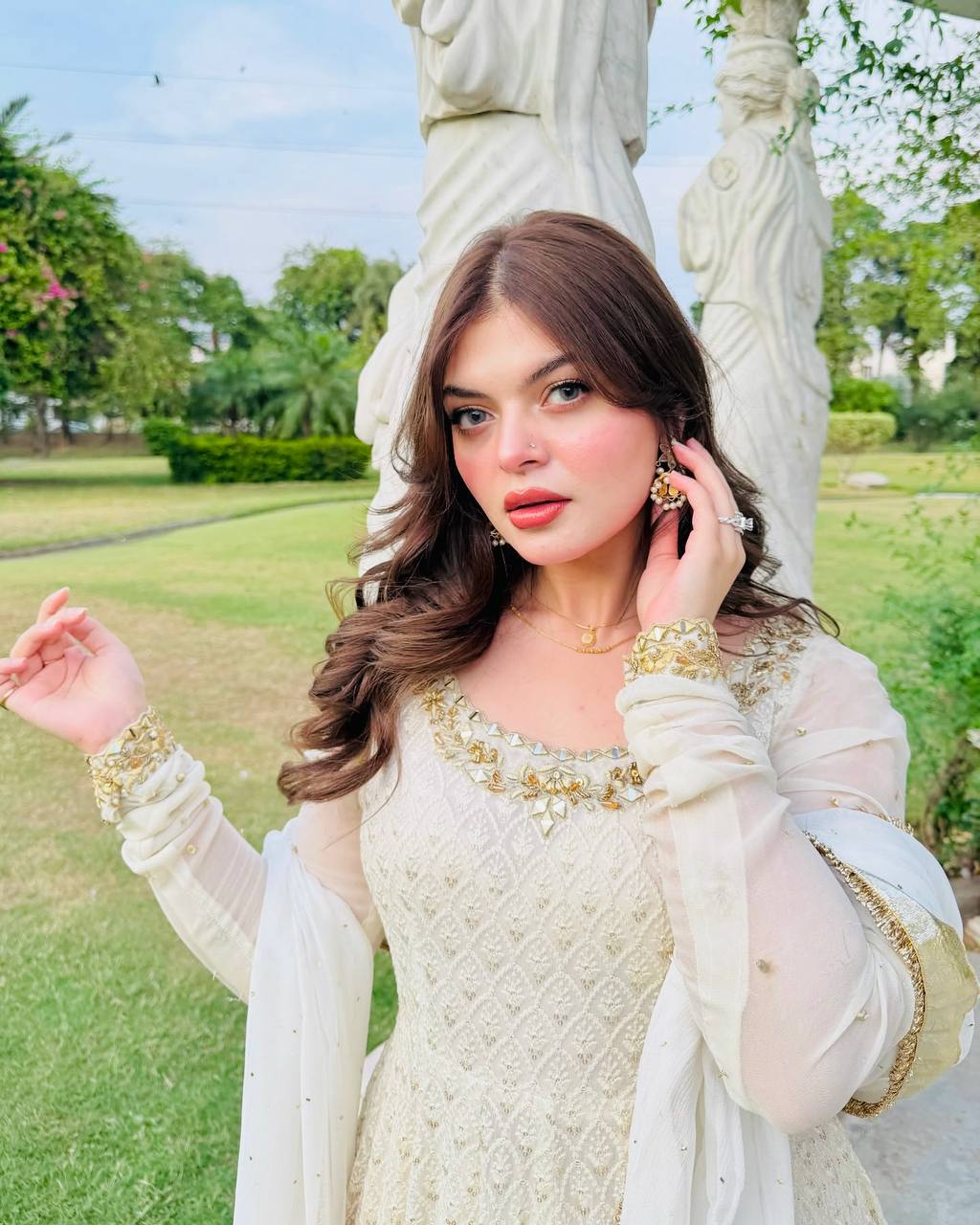 Aliza Golden Grace Royal Borders Embroidery Flowing Anarkali Gown