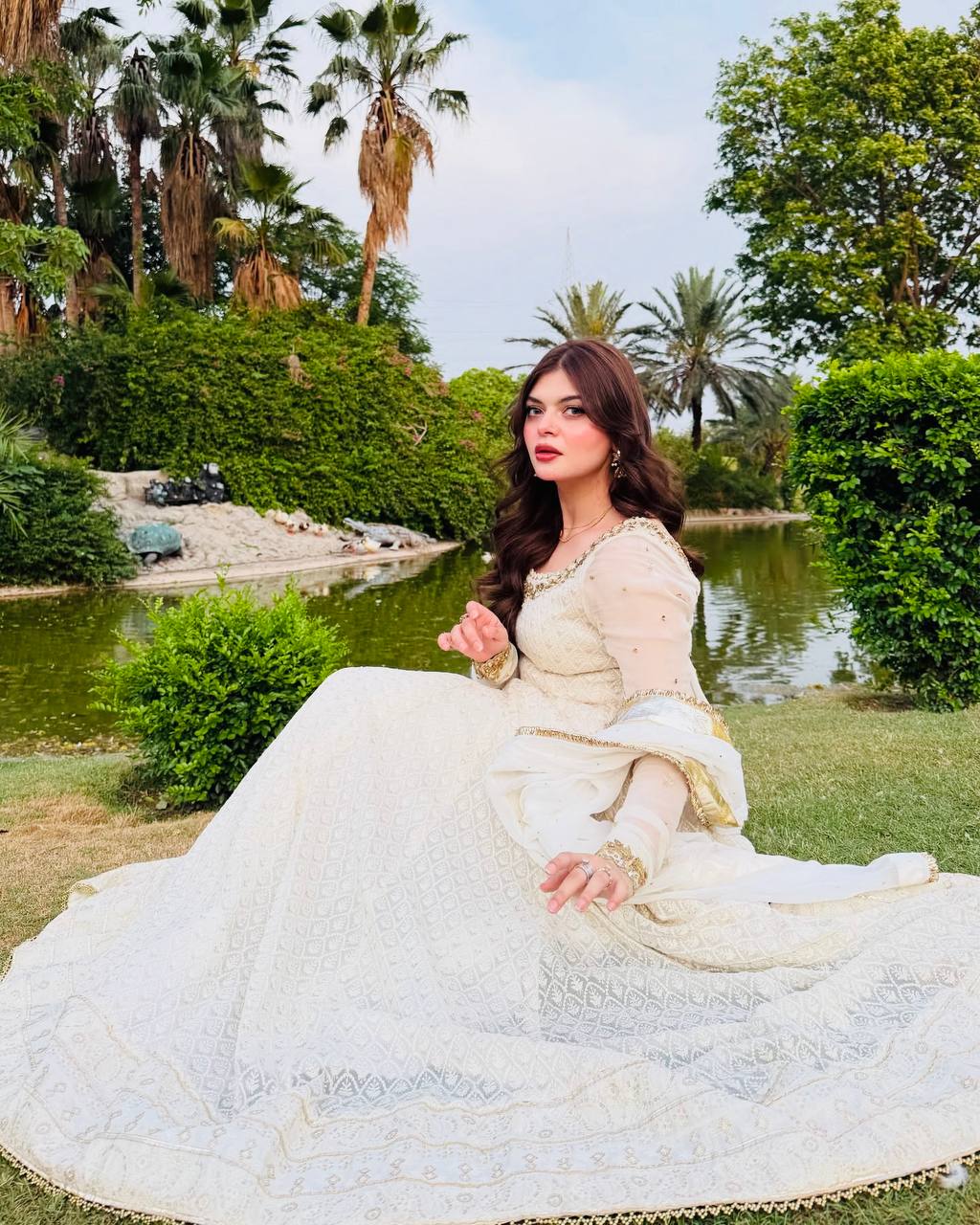 Aliza Golden Grace Royal Borders Embroidery Flowing Anarkali Gown