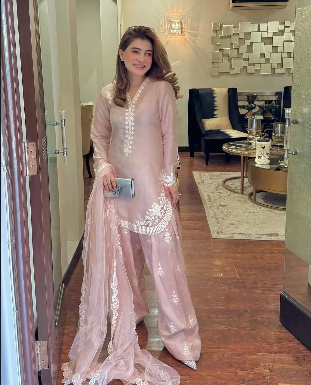 Nurella Blush Dreamy Pink Ensemble Ready To Wear Suit Set