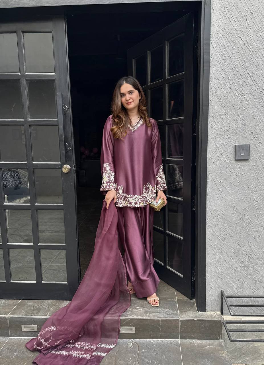 The Imperial Plum Affair Fully Stitched Ready To Wear Suit Set