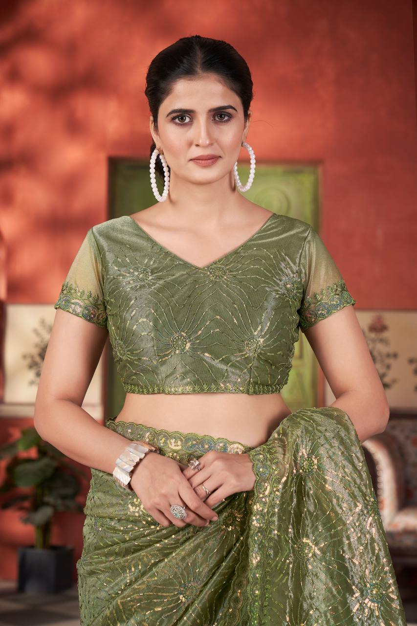 Celestial Shine Cutwork Border Light Weight Party Wear Saree