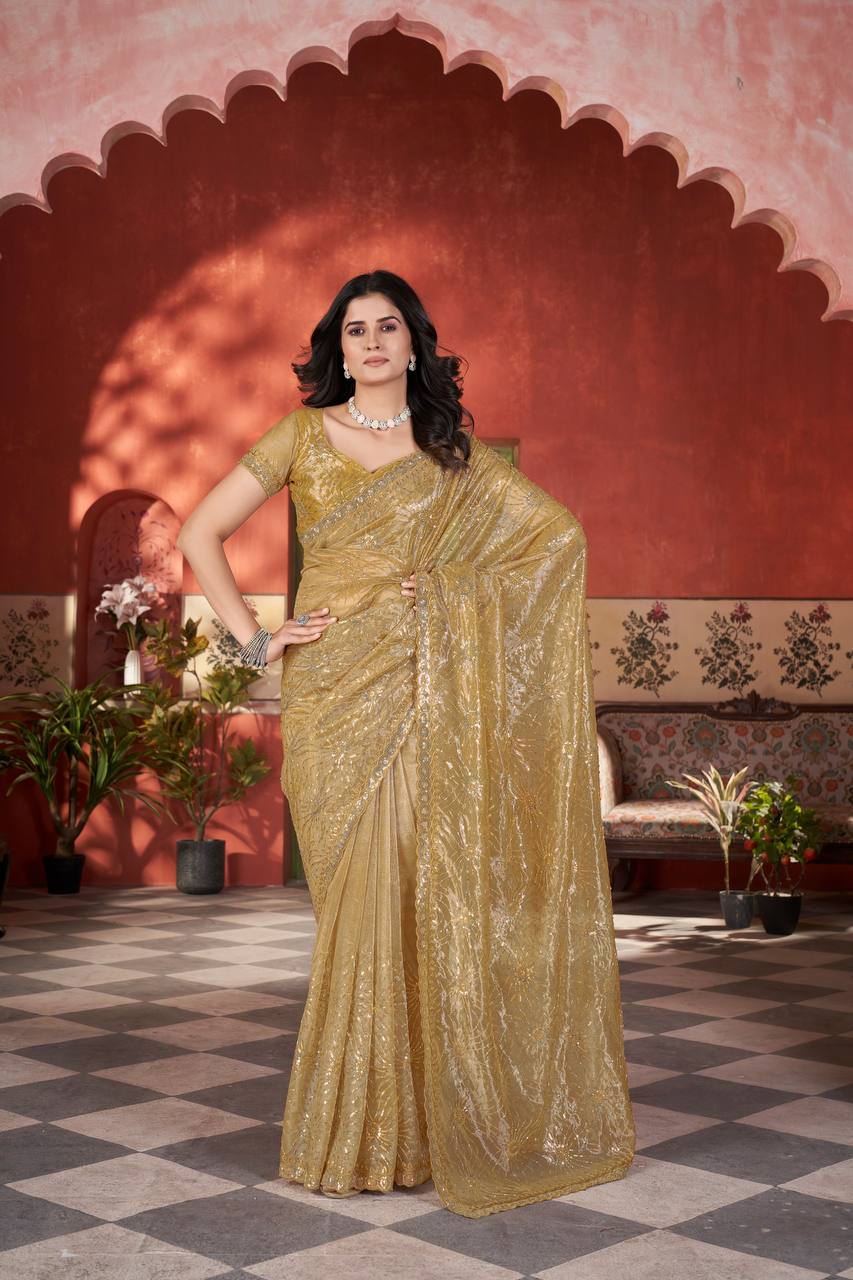Celestial Shine Cutwork Border Light Weight Party Wear Saree