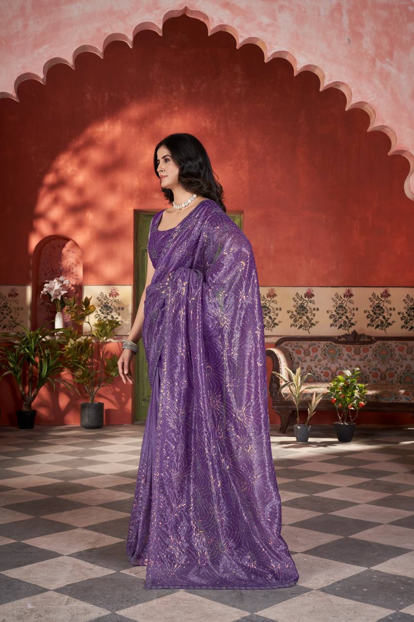 Celestial Shine Cutwork Border Light Weight Party Wear Saree