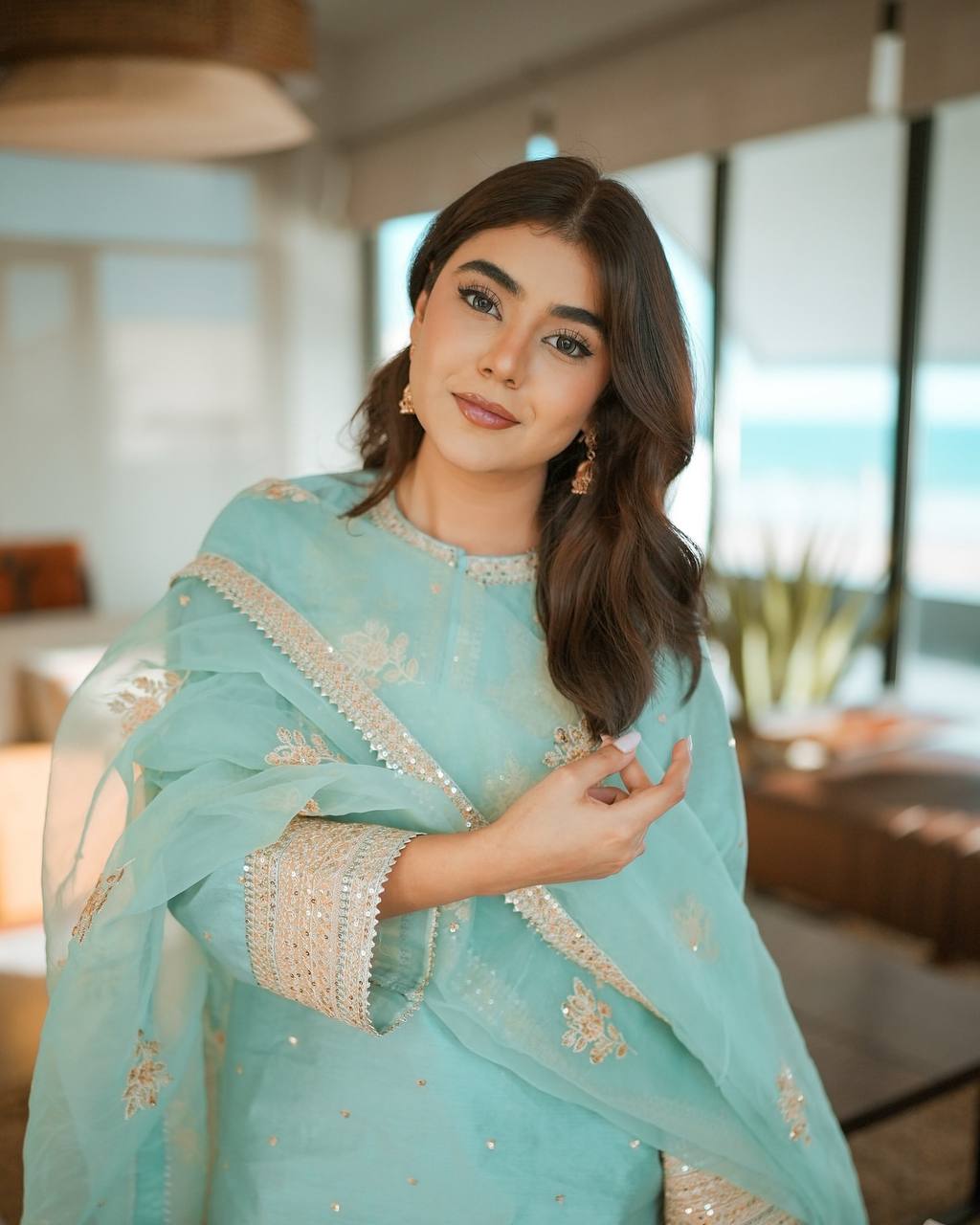 Frosted Grace Dreamy Designer Pastel Blue Suit Set