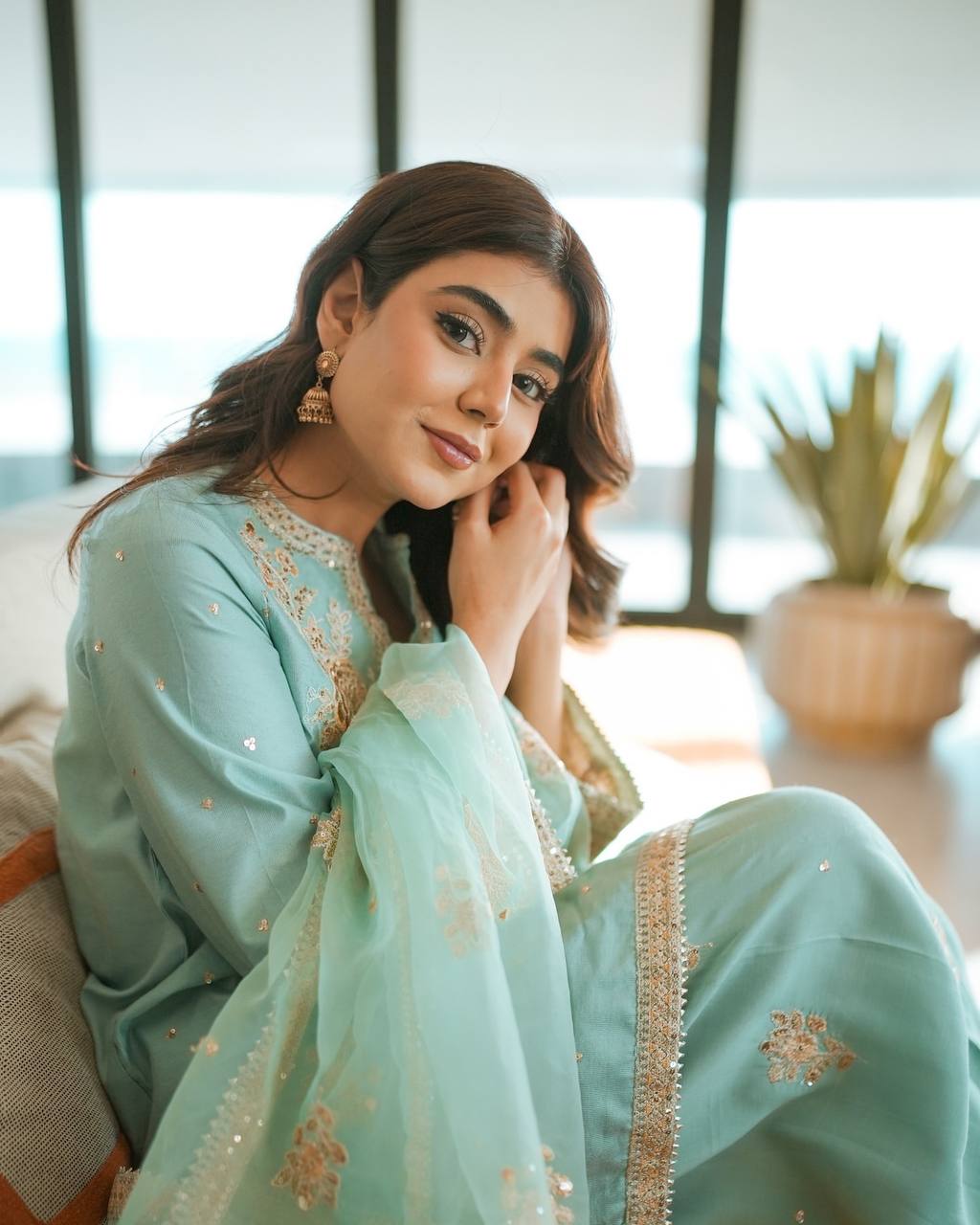 Frosted Grace Dreamy Designer Pastel Blue Suit Set