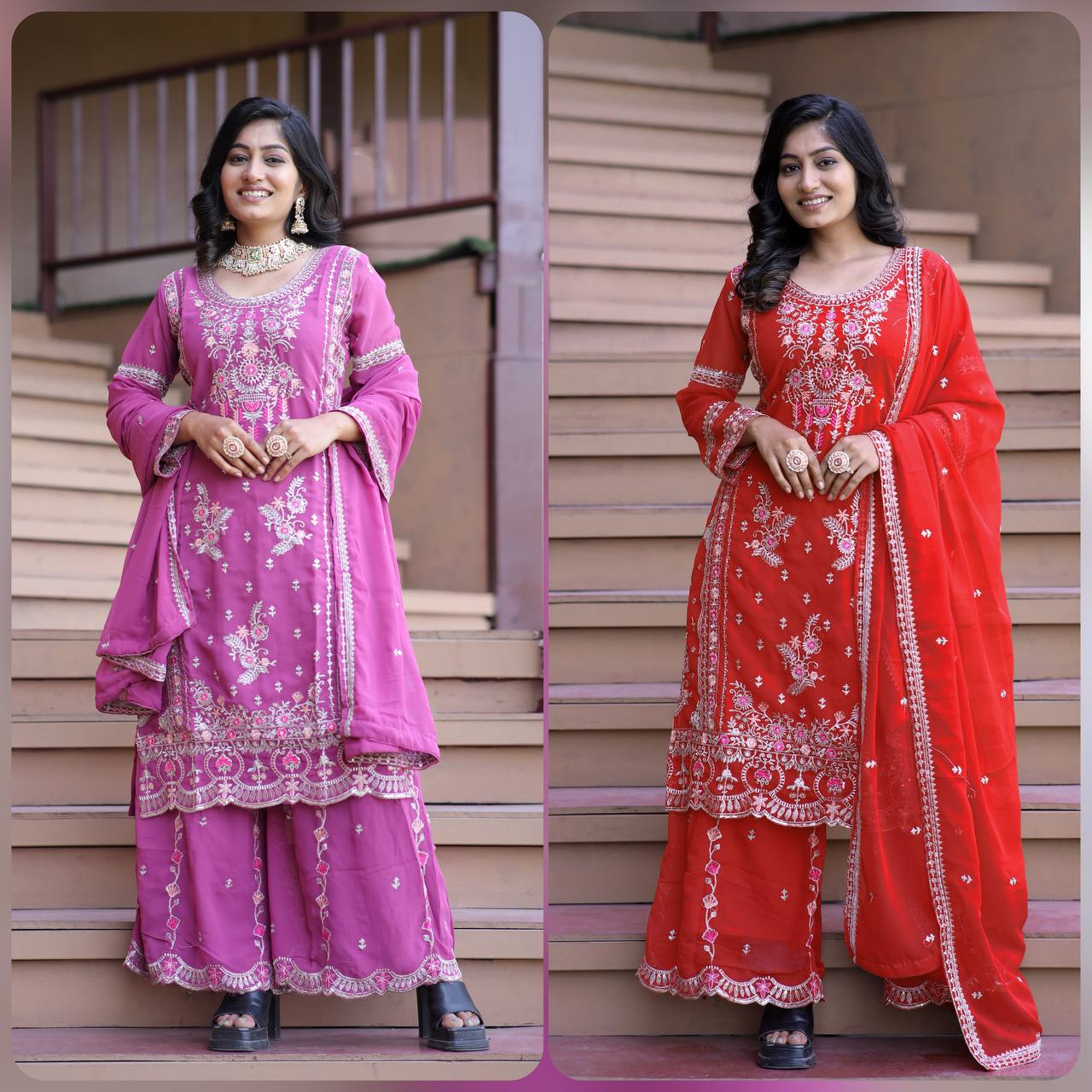 Lavender Love & Crimson Charm Traditional Embroidery Plazzo Set