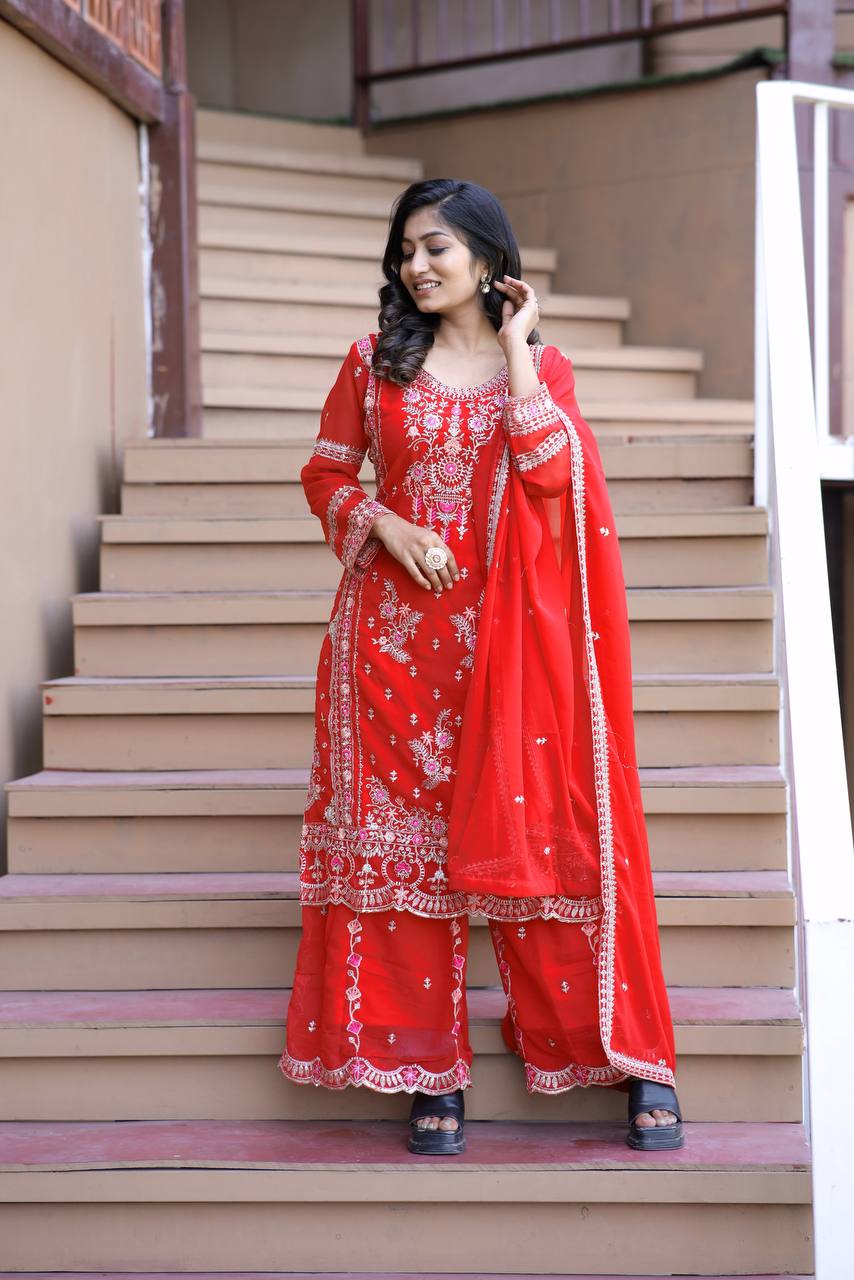 Lavender Love & Crimson Charm Traditional Embroidery Plazzo Set