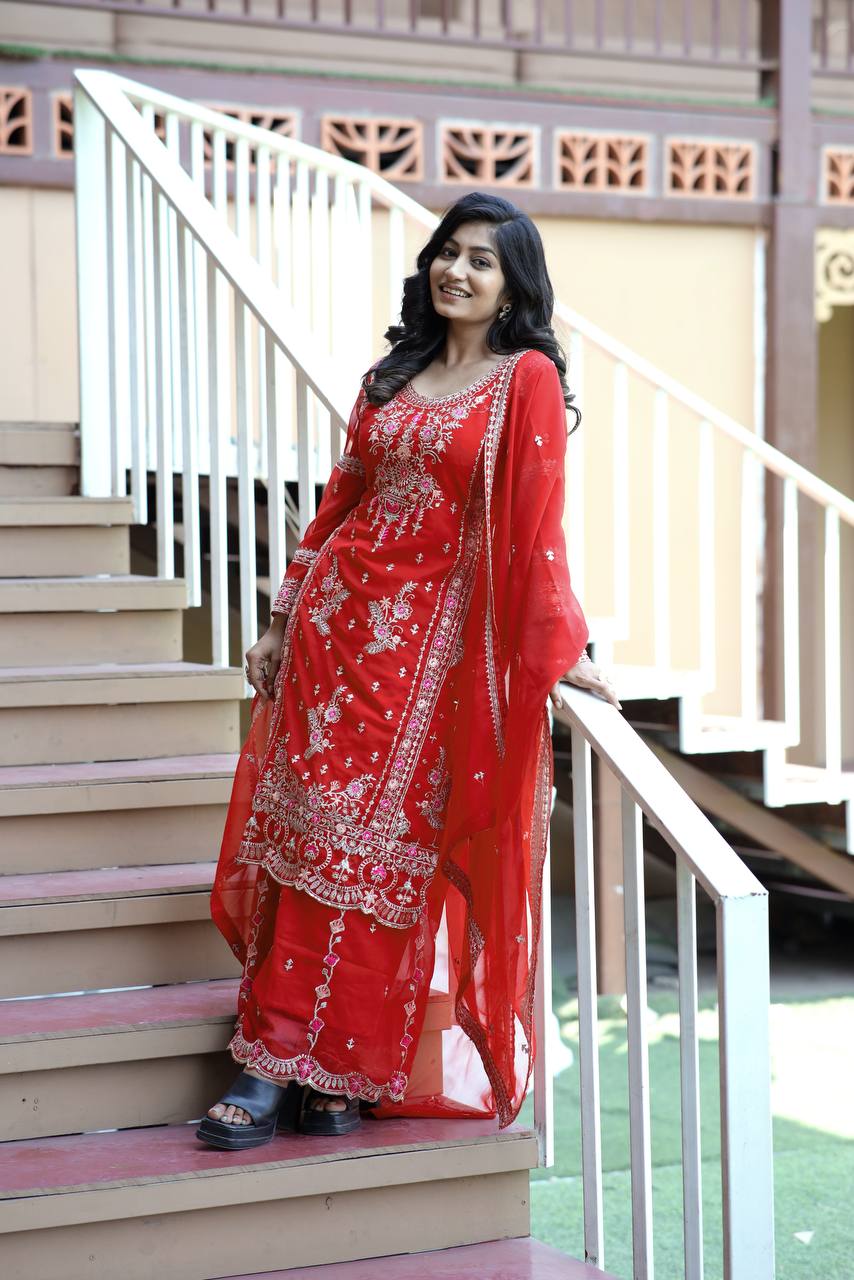 Lavender Love & Crimson Charm Traditional Embroidery Plazzo Set