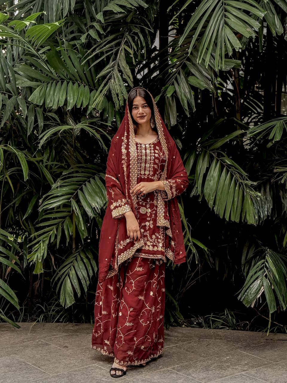Royal Maroon Embroidered Ensemble Plazzo Suit Set