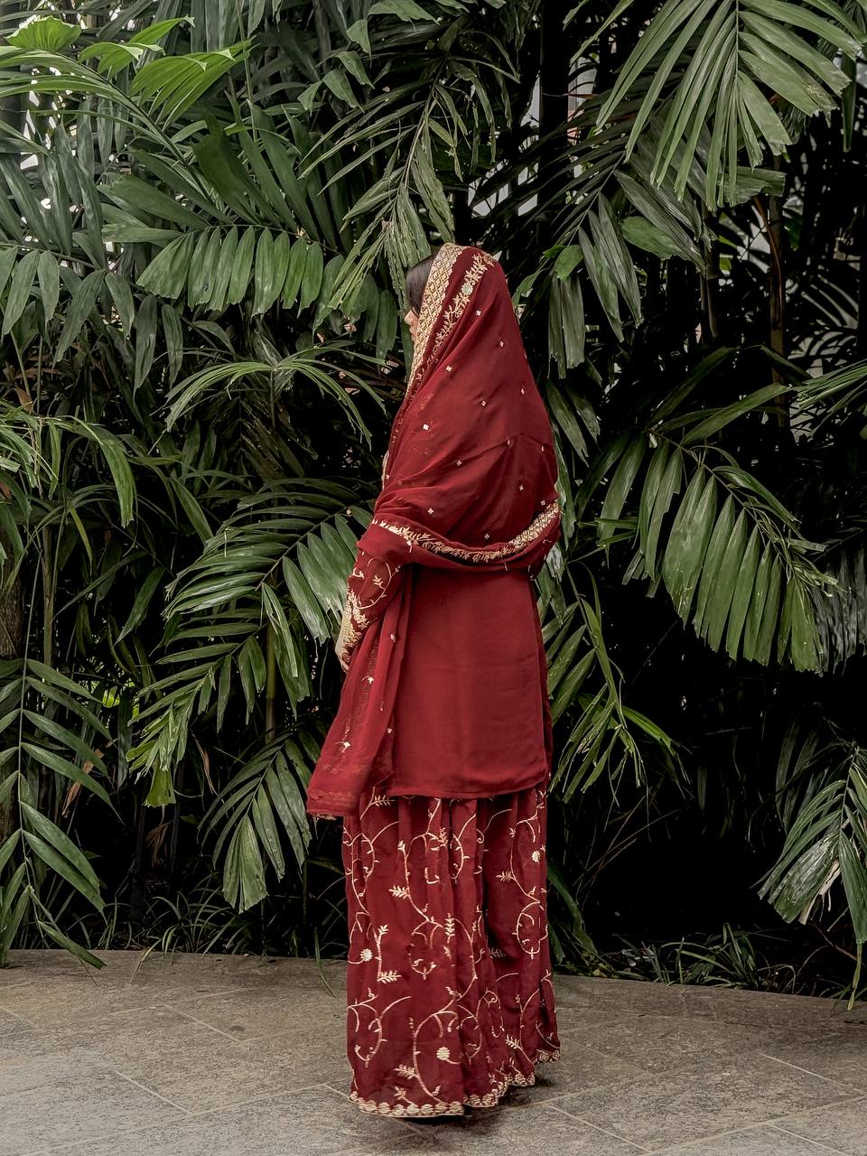 Royal Maroon Embroidered Ensemble Plazzo Suit Set
