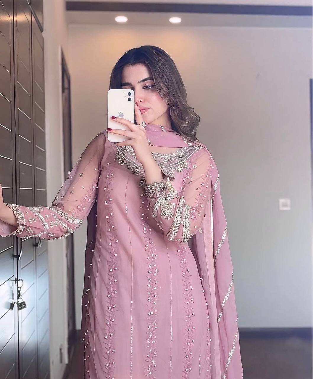 Kayra Designer Faux Georgette Pastel Pink Plazzo Set