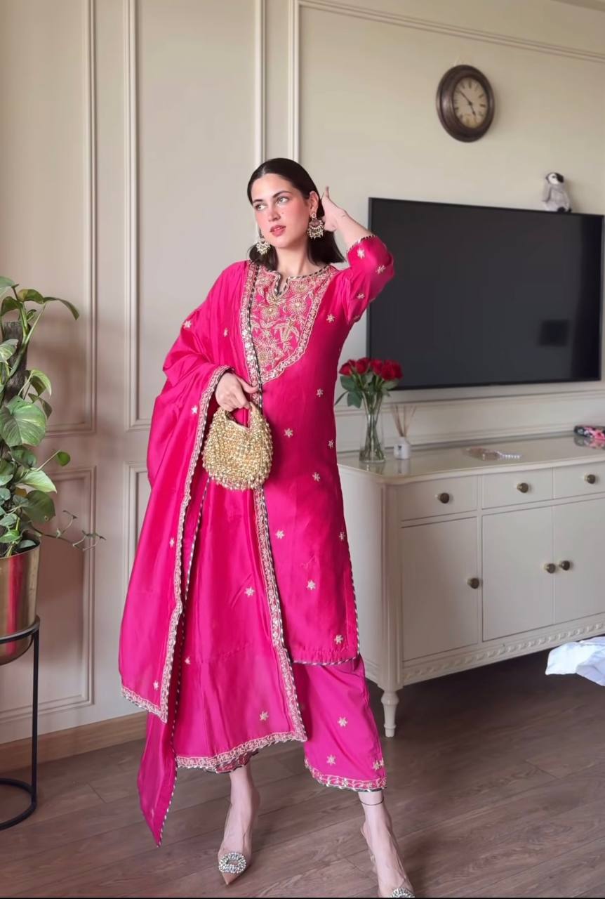 Fuchsia Flame Radiant Festive Designer Long Pakistani Suit