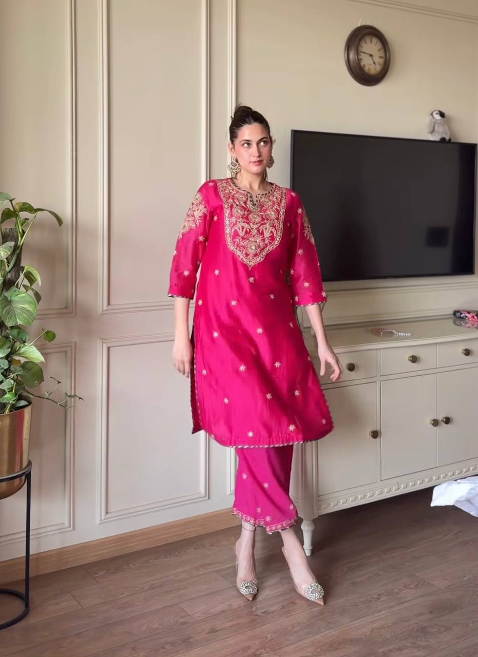 Fuchsia Flame Radiant Festive Designer Long Pakistani Suit