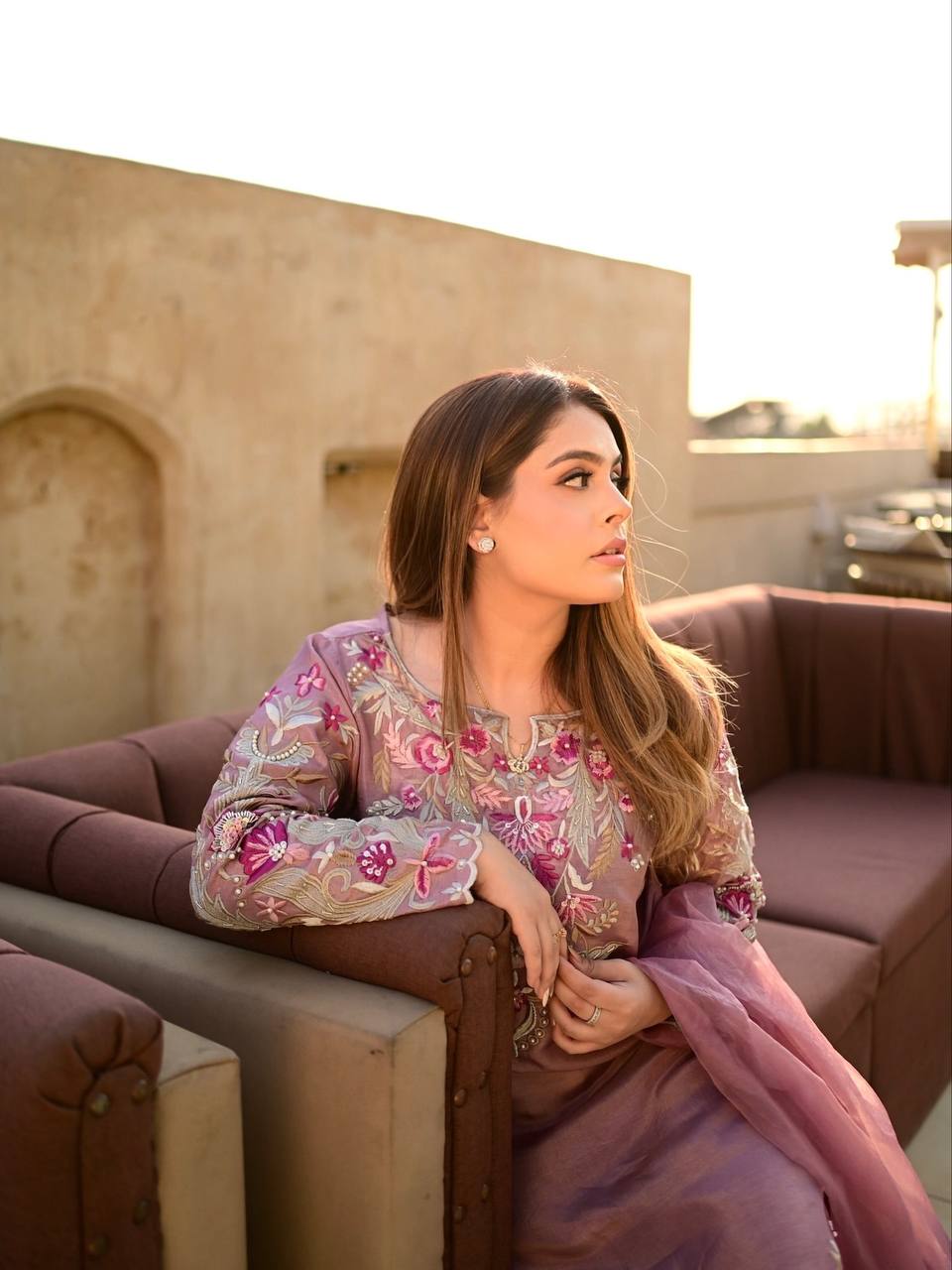 Dusky Rose Dream Natural Crep Designer Suit Set