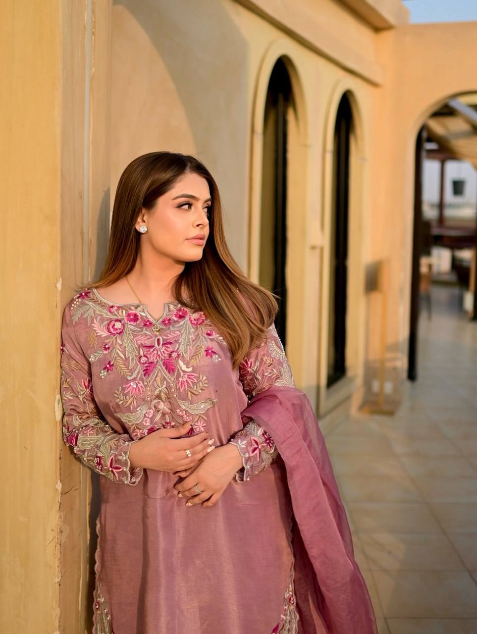 Dusky Rose Dream Natural Crep Designer Suit Set