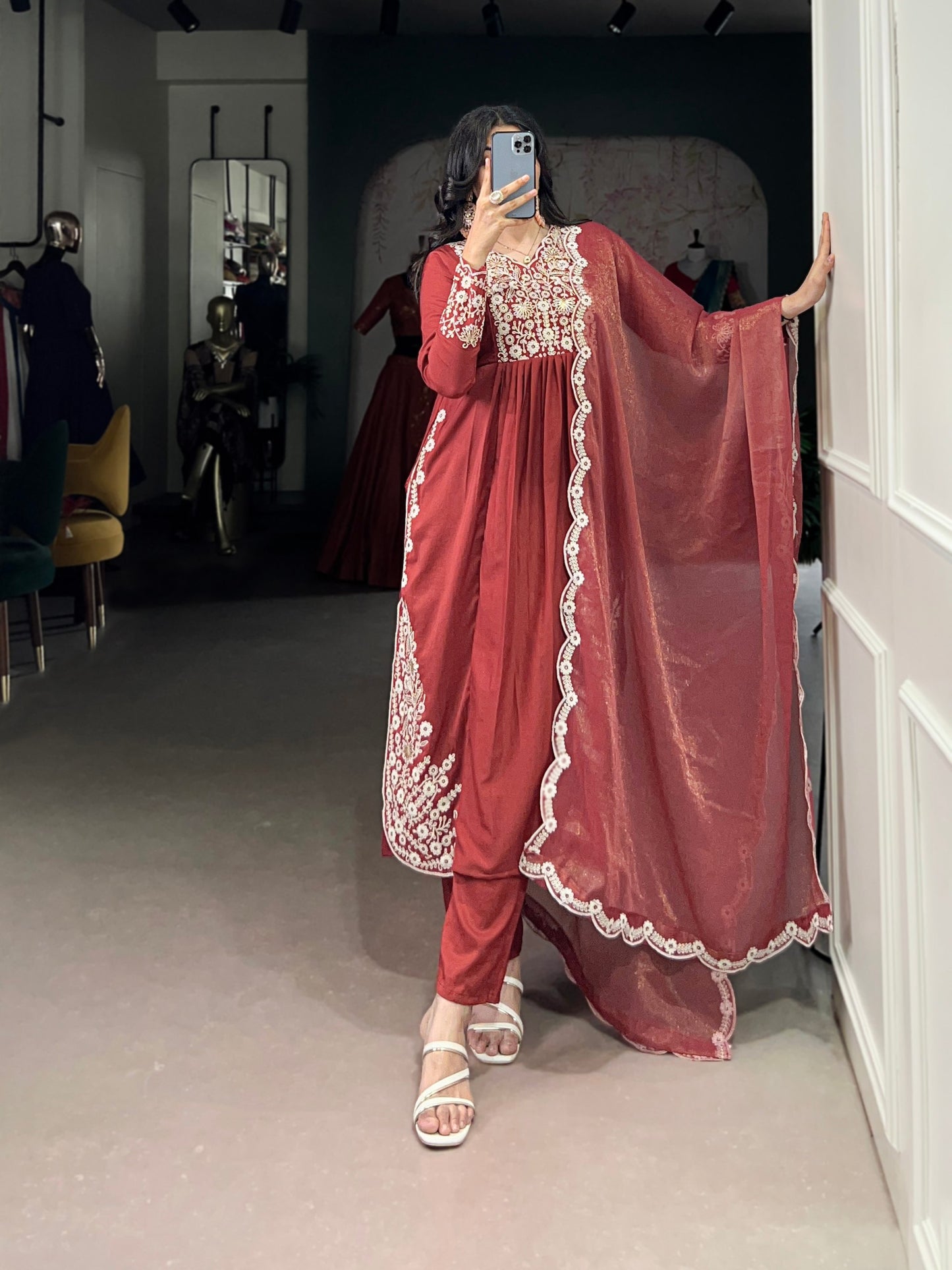 Rust Red Maska cotton Classic Festive Suit Set