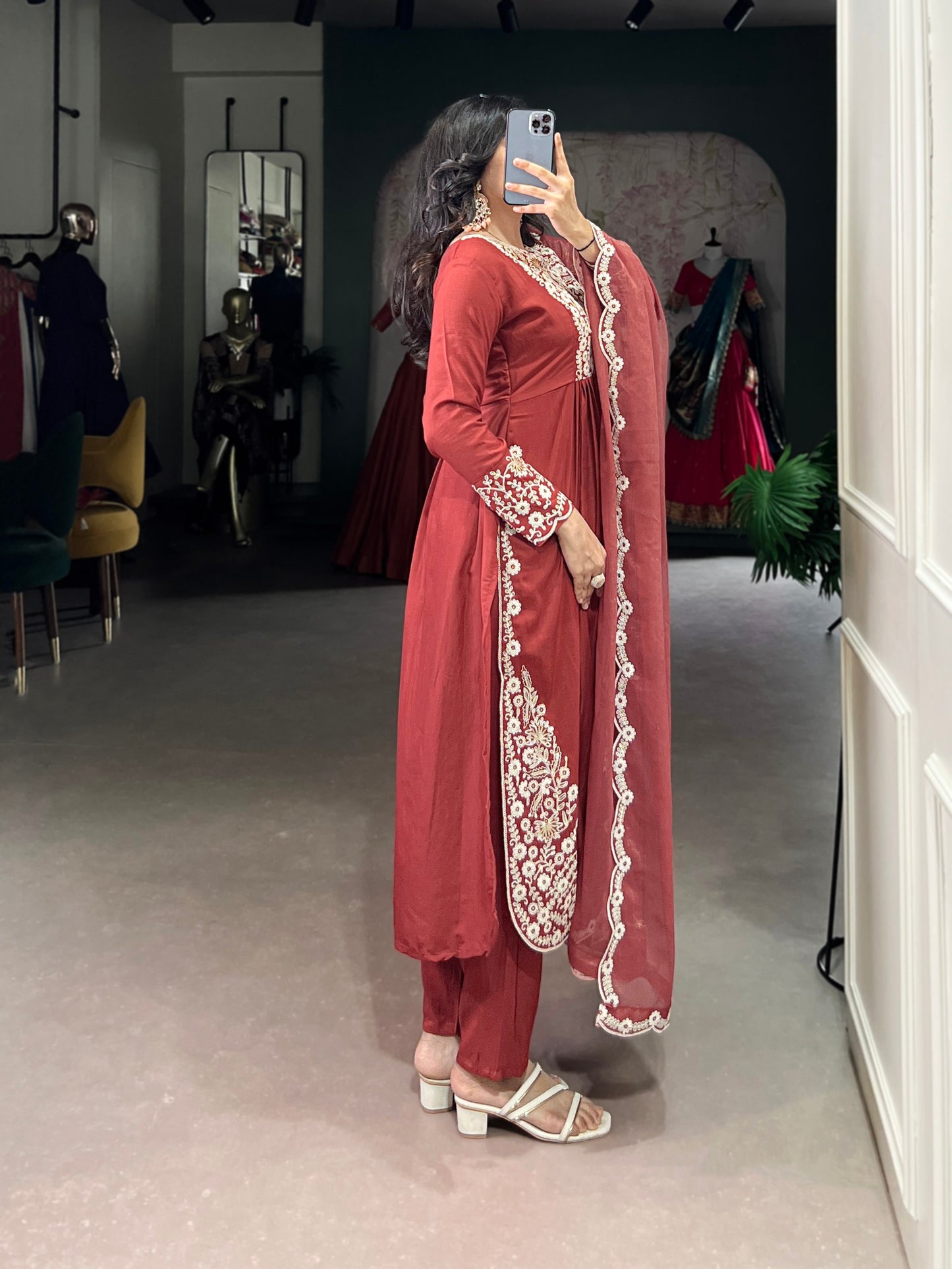 Rust Red Maska cotton Classic Festive Suit Set