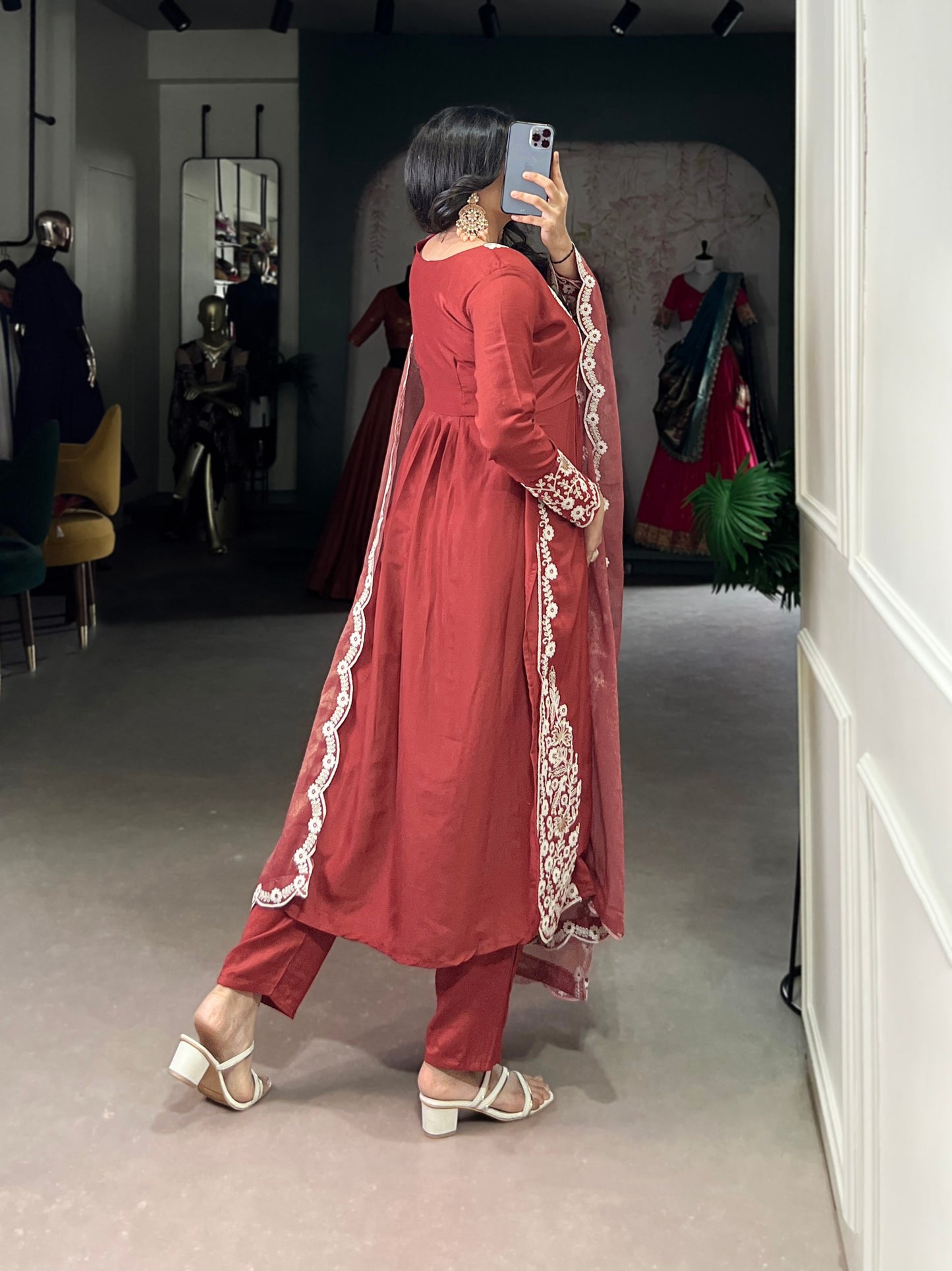 Rust Red Maska cotton Classic Festive Suit Set