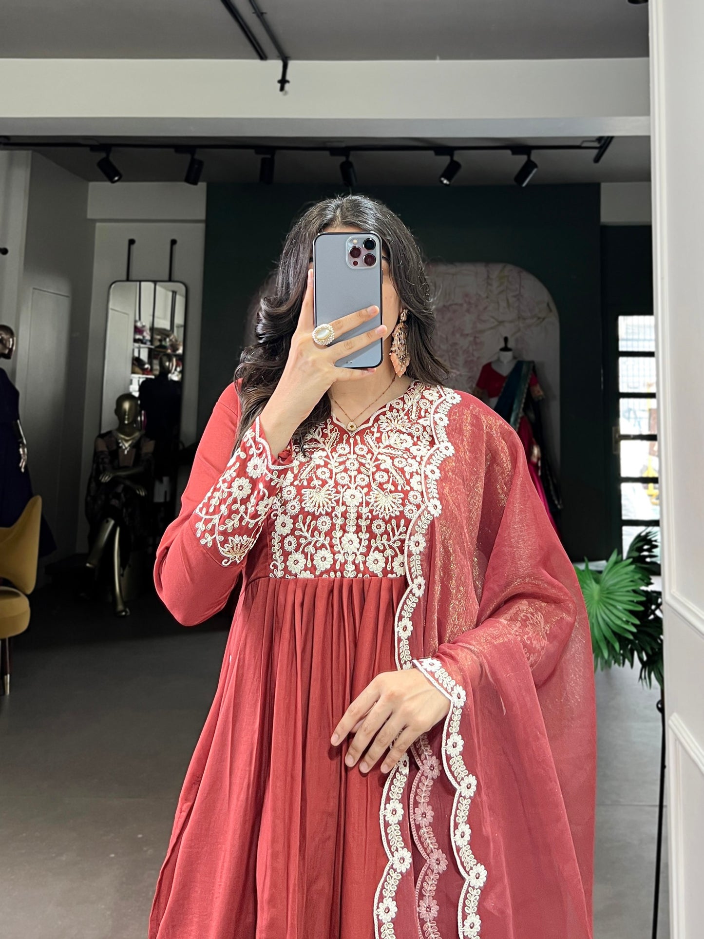 Rust Red Maska cotton Classic Festive Suit Set