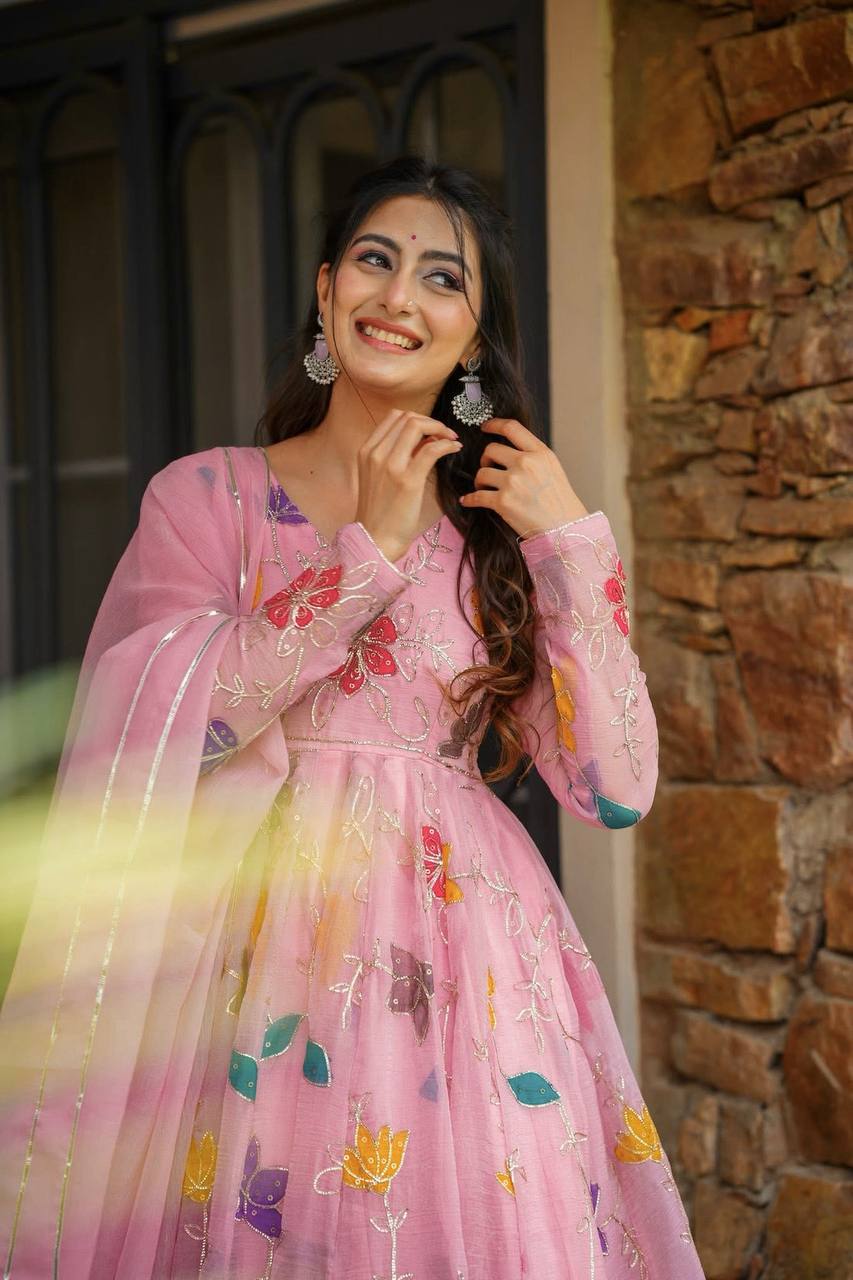 Rosy Bloom Charm Designer Party Wear Sharara Gown