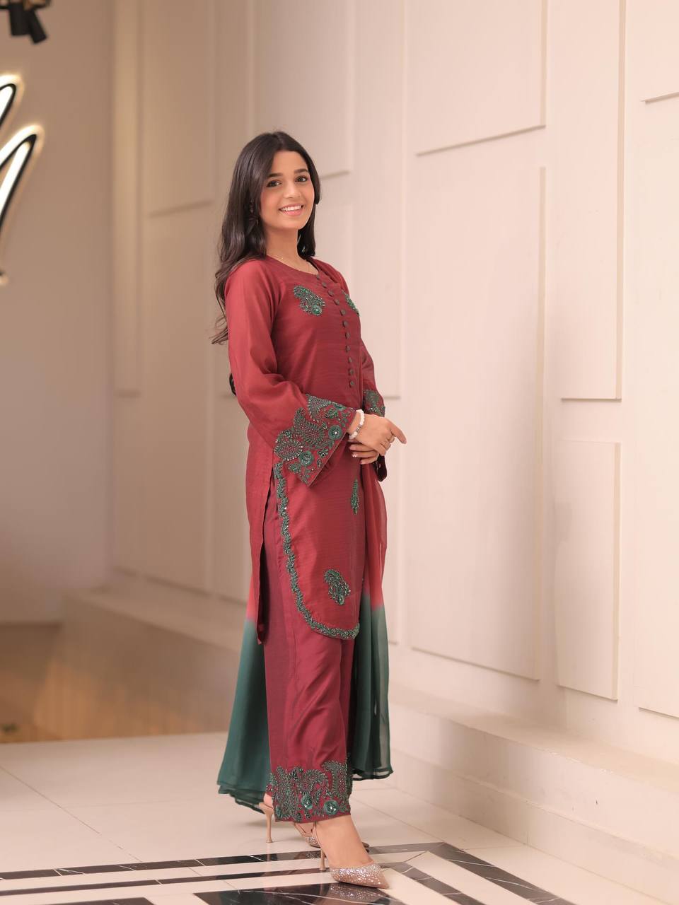 Majestic Maroon Traditional Charm Plazzo Set