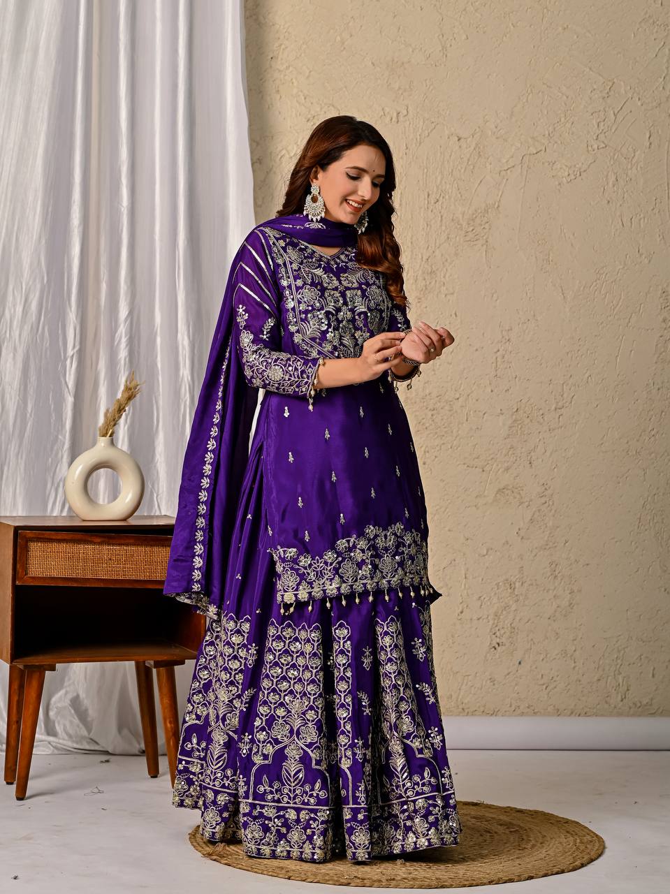 Regal Violet Royal Embroidered Sharara Suit Set