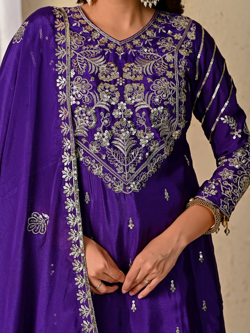 Regal Violet Royal Embroidered Sharara Suit Set