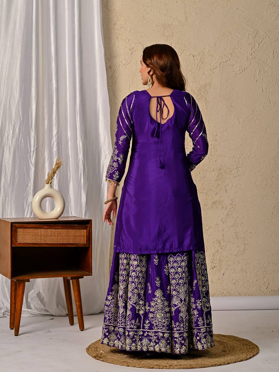 Regal Violet Royal Embroidered Sharara Suit Set