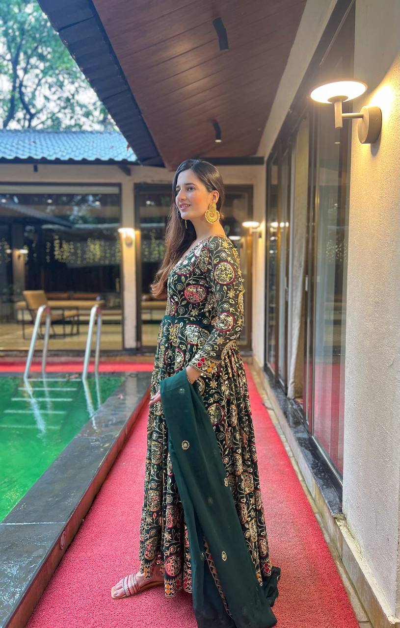 Dark Elegance Multicolor Flora Anarkali Set