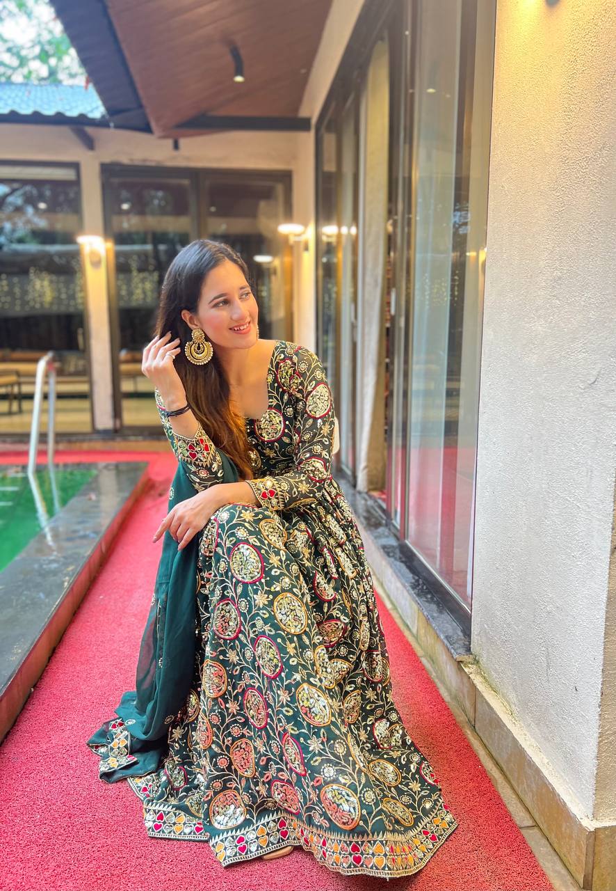 Dark Elegance Multicolor Flora Anarkali Set