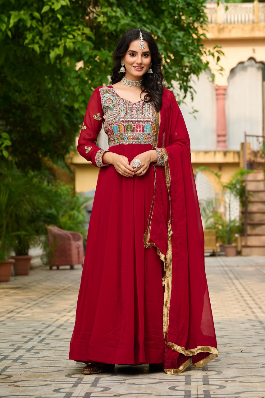 Myra Faux Blooming Embroidered Work Gown