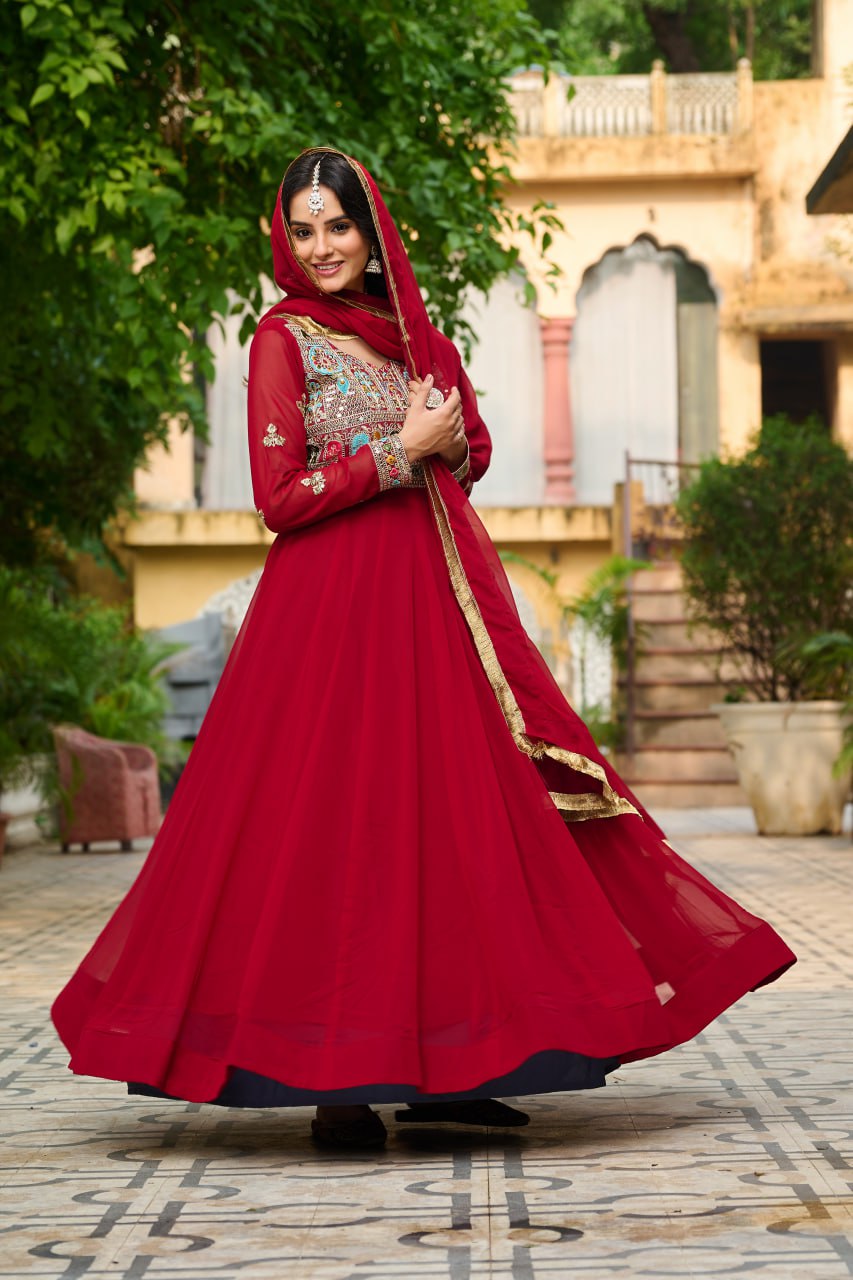 Myra Faux Blooming Embroidered Work Gown