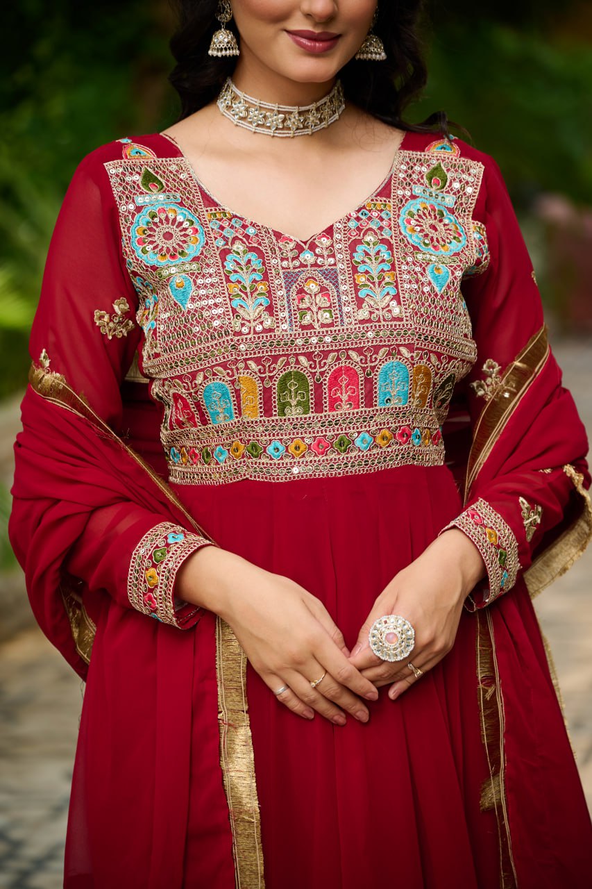 Myra Faux Blooming Embroidered Work Gown