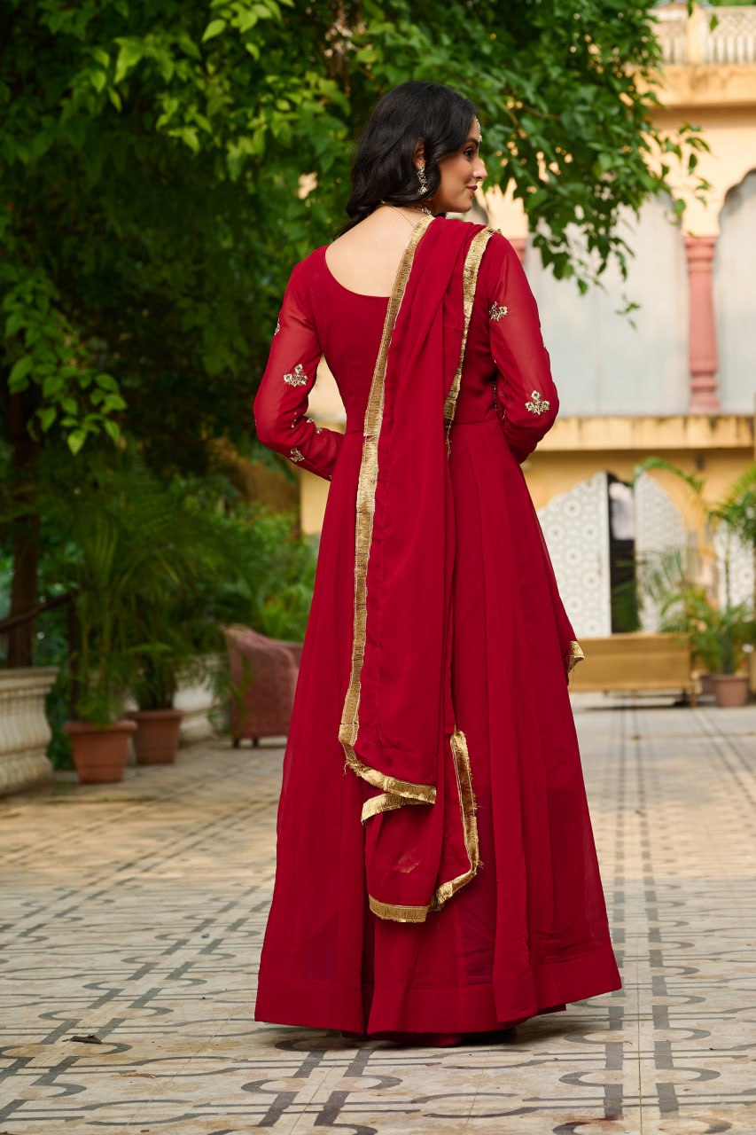 Myra Faux Blooming Embroidered Work Gown